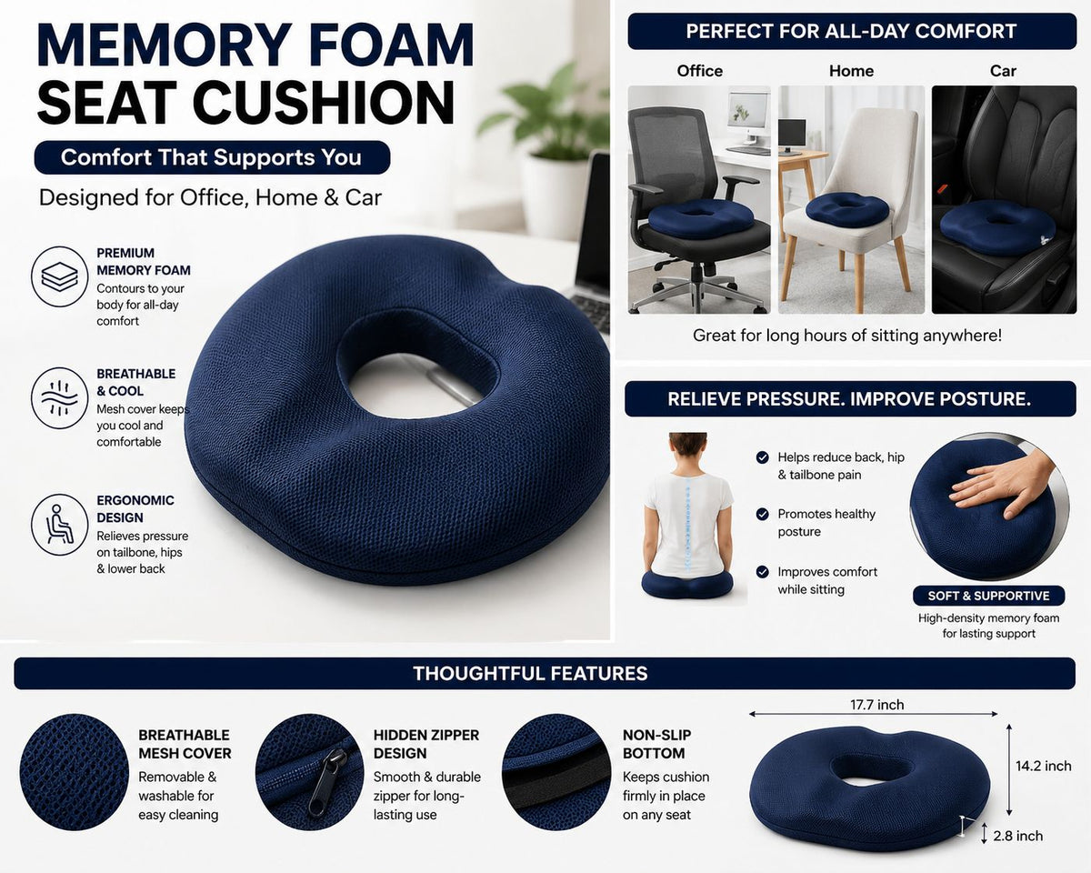 Premium Orthopedic Memory Foam Seat Cushion